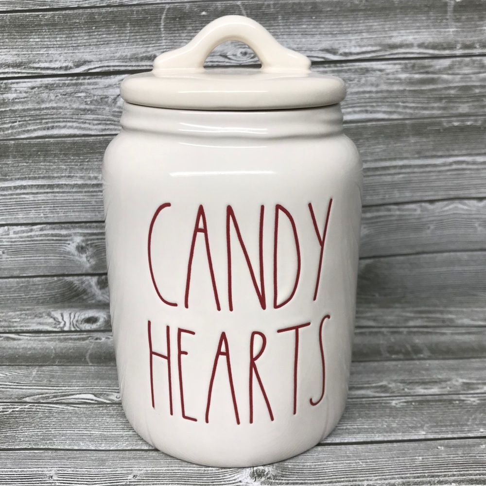 Rae Dunn valentines candy hearts canister white